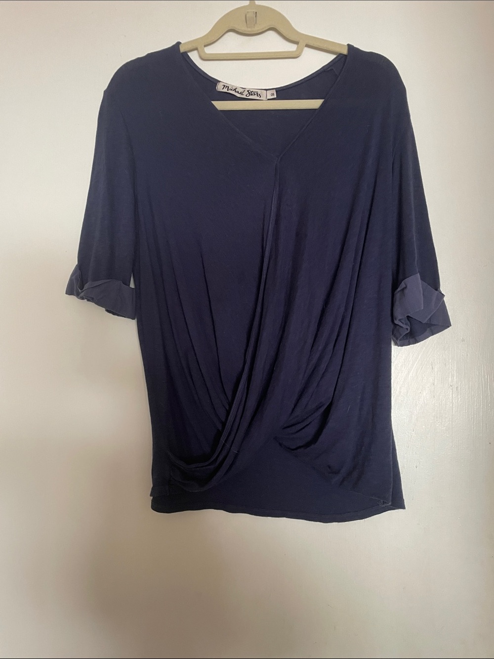 Michael Stars Navy Draped Front V-Neck Tunic